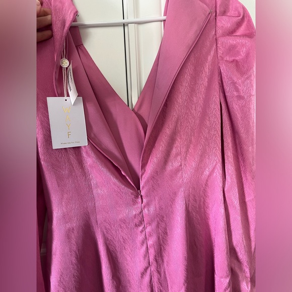 $249 WAYF Womens Pink Surplice V-Neck Puff-Sleeve Faux-Wrap Sheath Mini Dress M - Picture 7 of 10